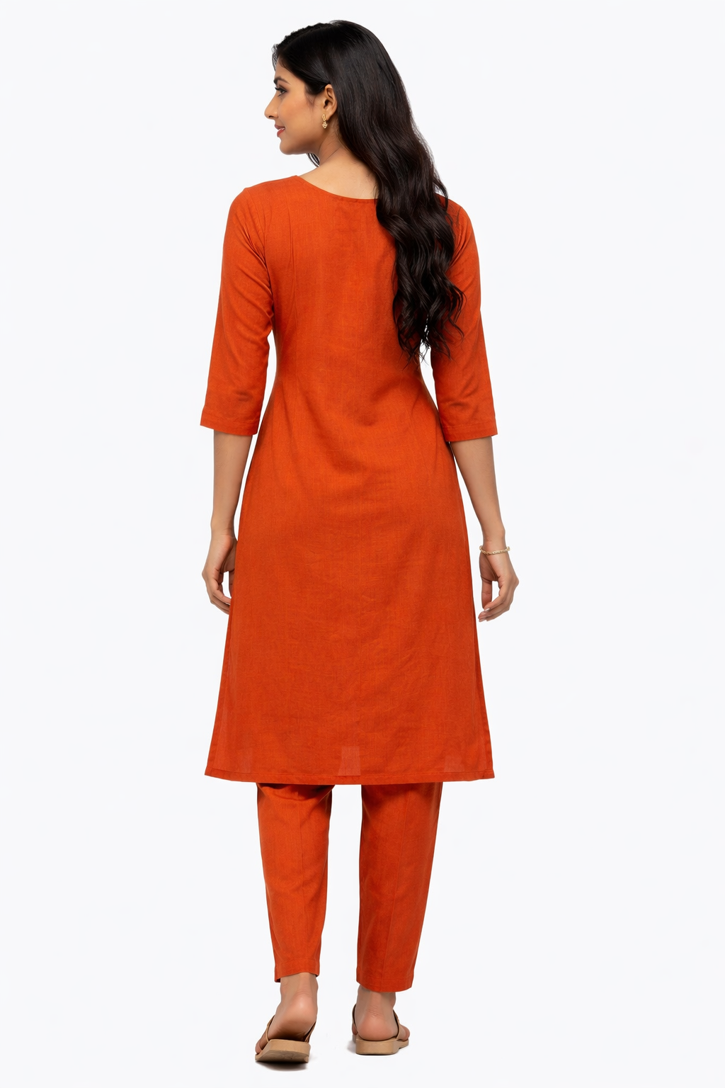 Rust Orange Lotus Bloom Straight Kurti Set - Image 2