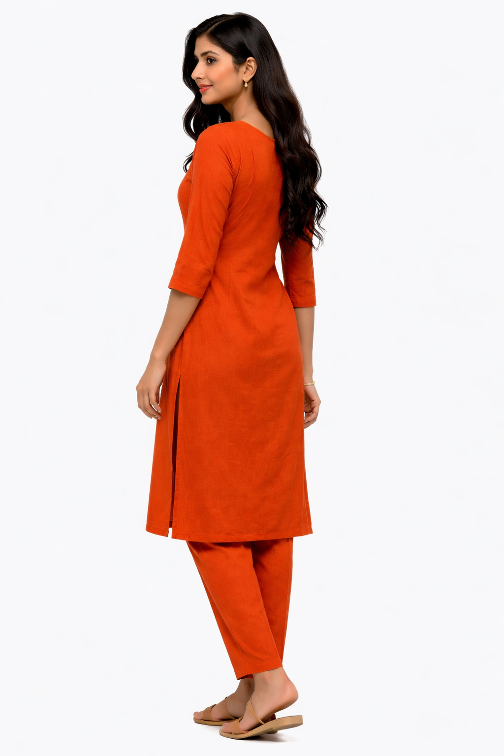 Rust Orange Lotus Bloom Straight Kurti Set - Image 3