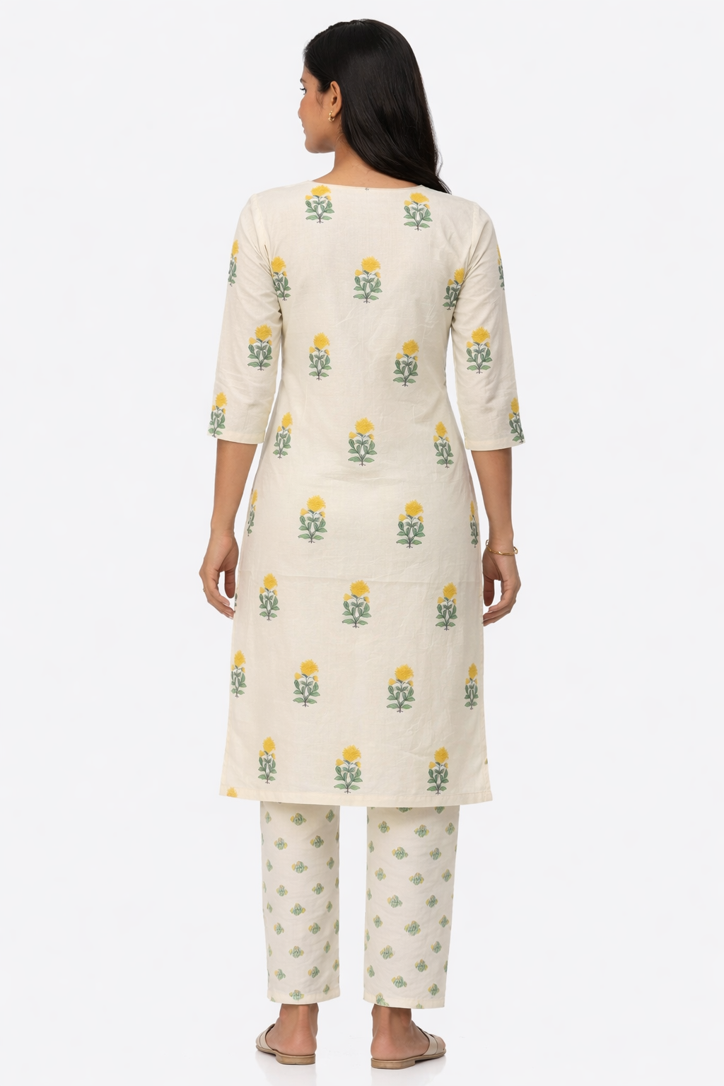 Ivory Bloom Cotton Kurti Pant Set - Image 3