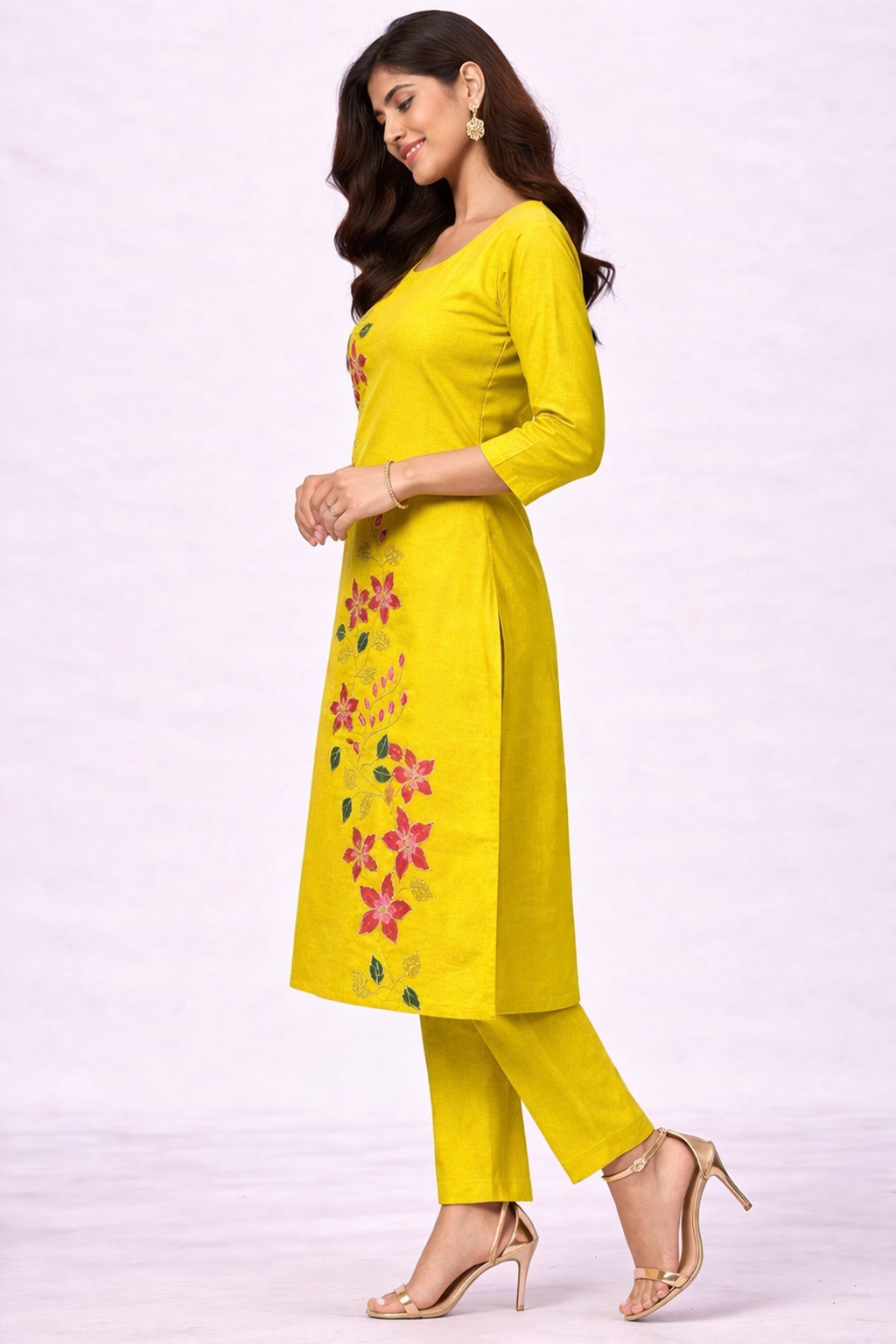 Sunshine Floral Embroidered Straight Kurti Set - Image 2